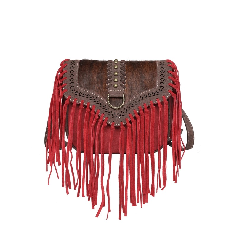 Wrangler Hair-On Cowhide Fringe CrossbodyWrangler by Montana West- Red-FREE SHIPPING