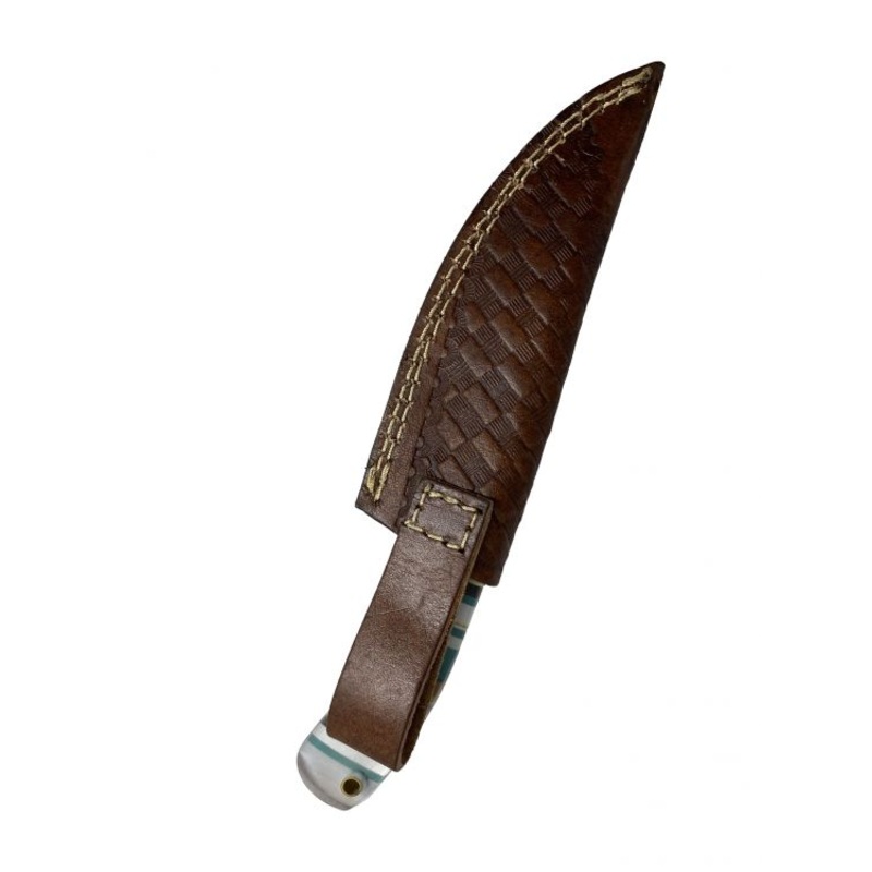 8″ Old Ram Knife with Basket Stamp Leather Sheath