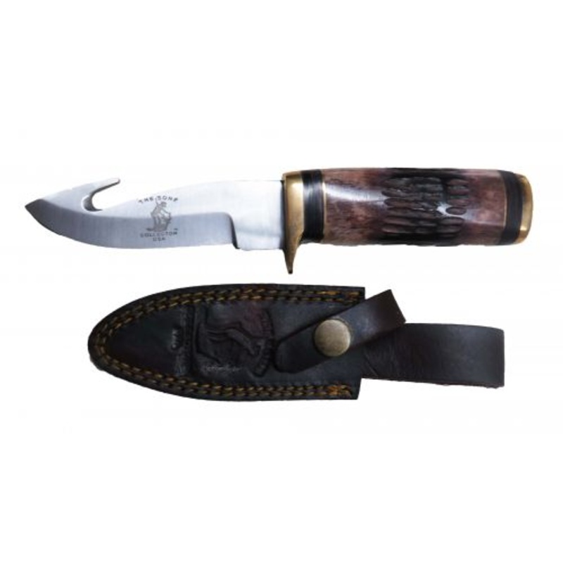 #BC-795: The Bone CollectorFixed blade knife with bone handle and leather holster