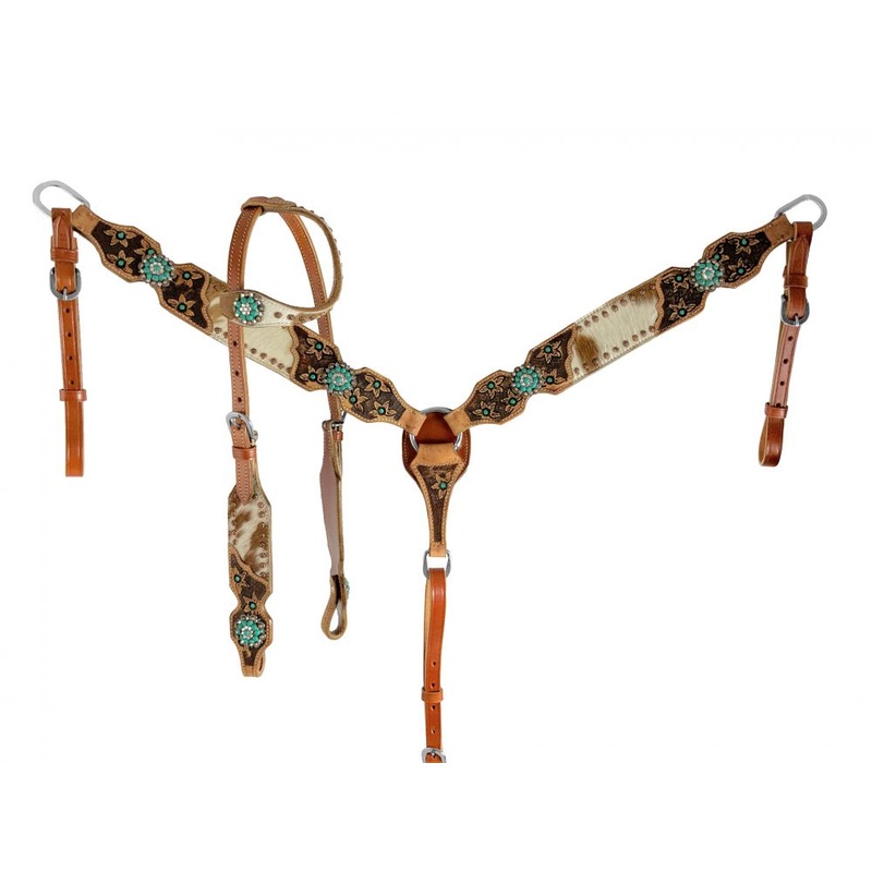 Showman Hair on Cowhide One Ear Leather Headstall and Breast Collar Set