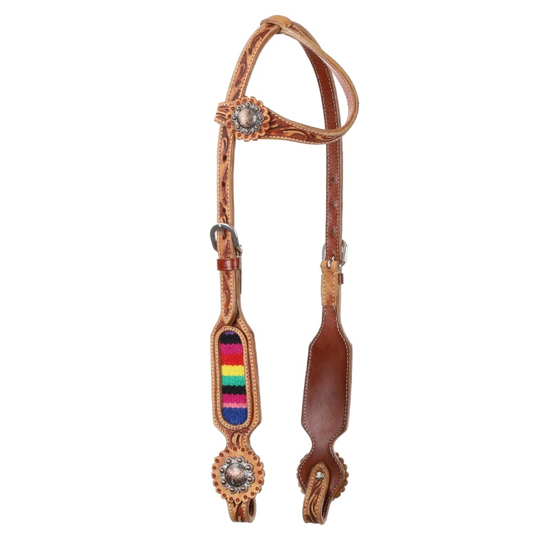 Showman One Ear medium leather Headstall & Breast collar set with wool southwest blanket inlay