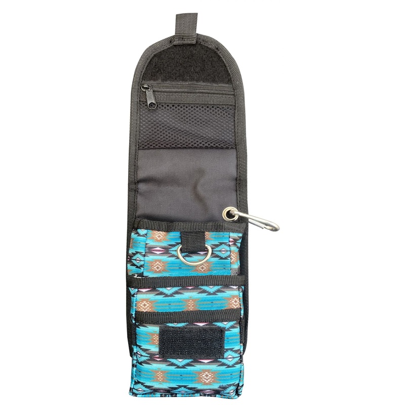 Showman Teal aztec design codura cell phone/accessory case with velcro closure and zipper pocket