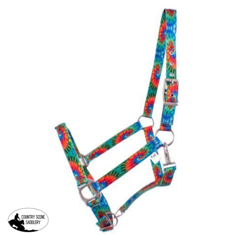 Showman Premium Nylon Horse Sized Halter with Tie Dye design.