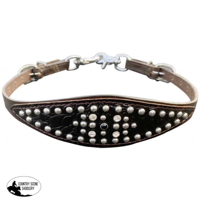 Showman Black gator skin overlay leather wither strap