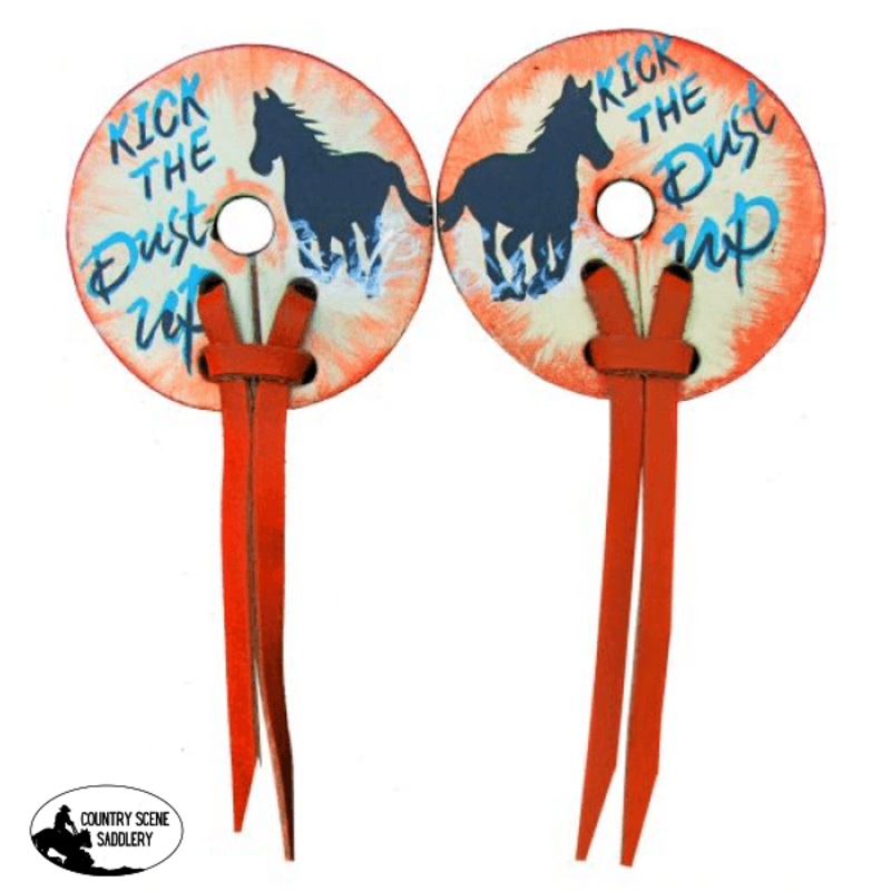 Showman hand painted Kick up the dust leather bit guards.