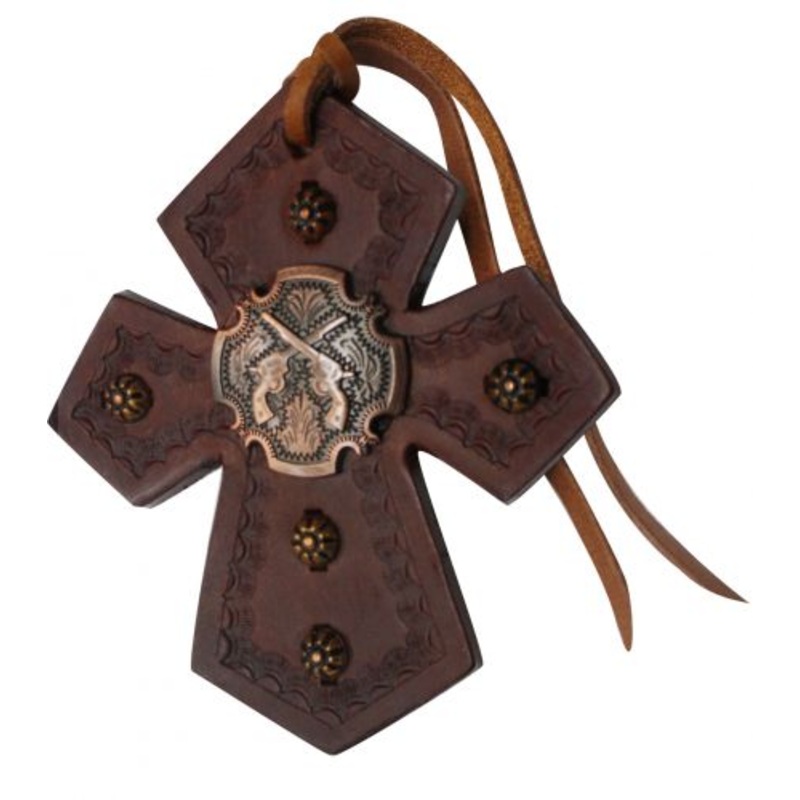 #175551: Showman Leather Tie On Cross with Crossed Guns Concho