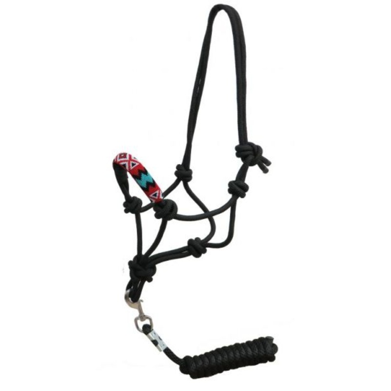 #176372: Showman  Beaded nose cowboy knot rope halter with 7′ lead