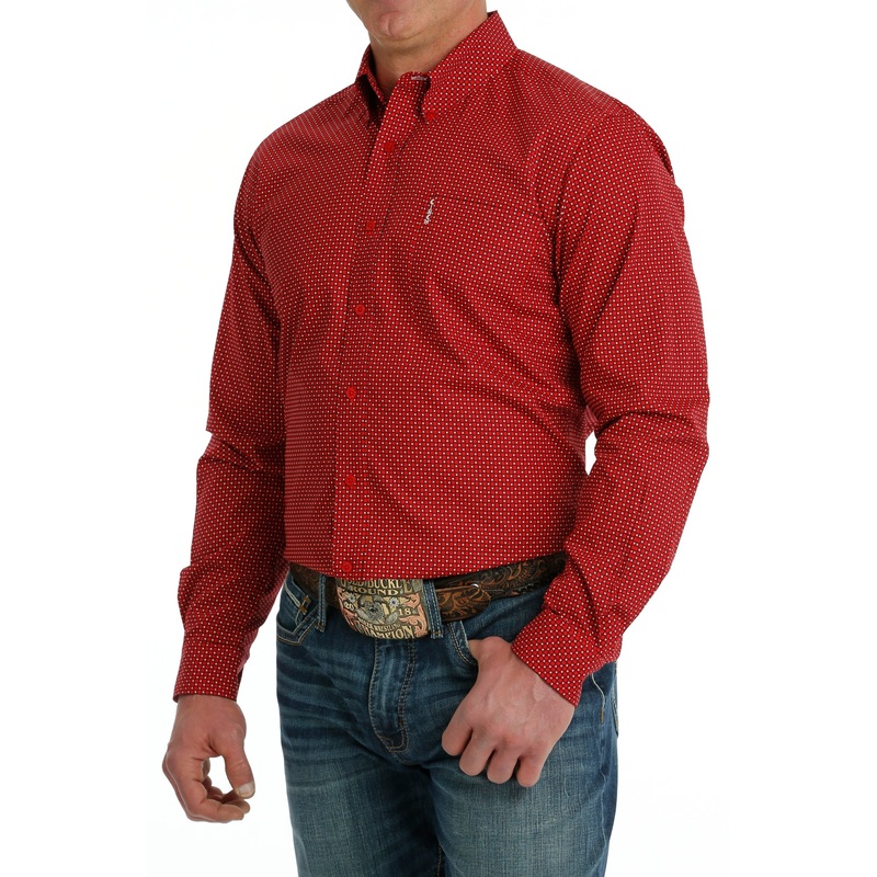 Mens Cinch Modern Red Print L/S Shirt