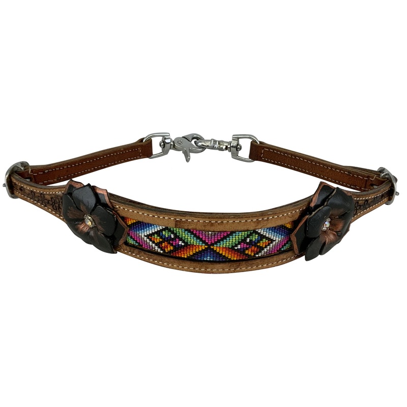 Showman Hand painted 3D BlackGold Flower wither strap with beaded center