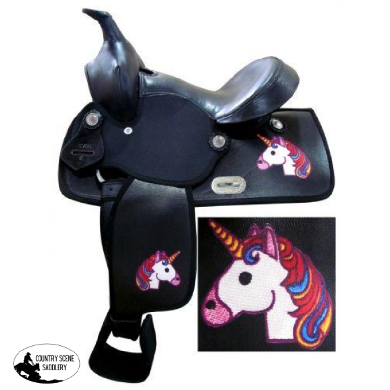 12″ Economy synthetic saddle with Rainbow Unicorn print.