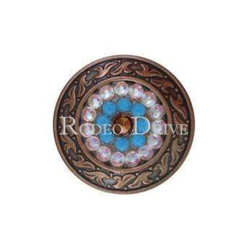 Topaz Turquoise & AB Copper 1.5″ Disc European Crystal Concho