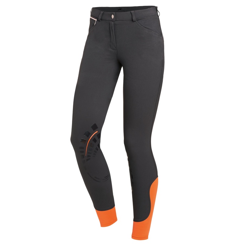 Schockemohle Libra Grip Ladies’ Knee Grip, Mid Rise Breeches, Grey/Orange