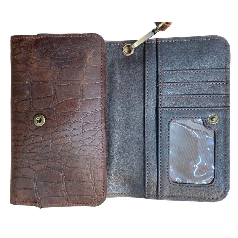 Klassy Cowgirl Leather Clutch Phone Wallet – Alligator with Cowhide Crosses