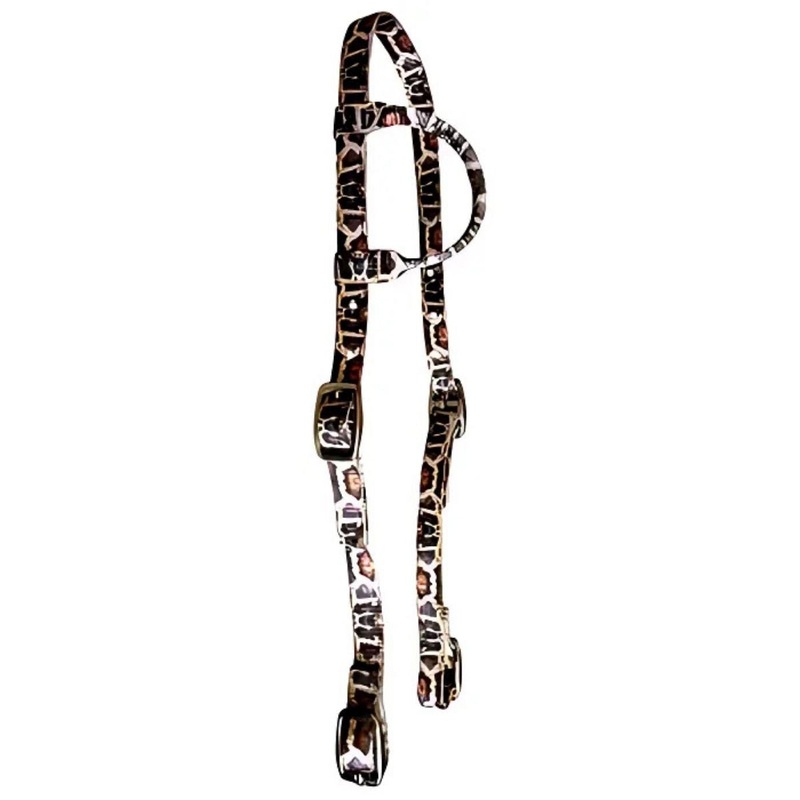 Showman Black Nylon One Ear Headstall With Python Print Design.