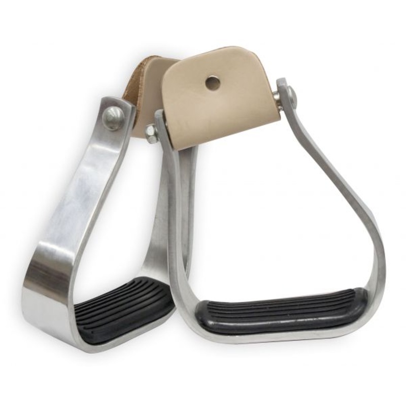 #221367: Showman  Angled off set aluminum stirrups with removable rubber tread