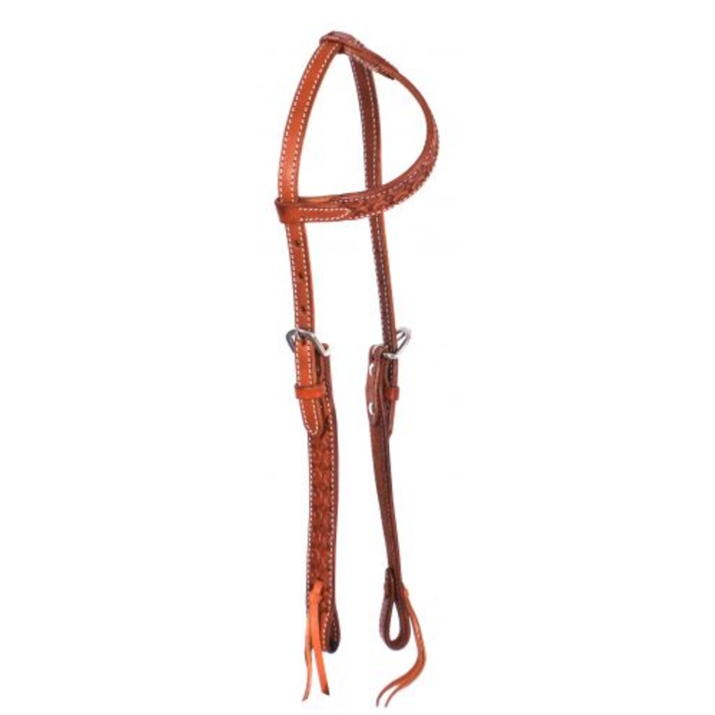 #74084: Showman Aregentina CowLeatherone ear headstall with scalloped tooling