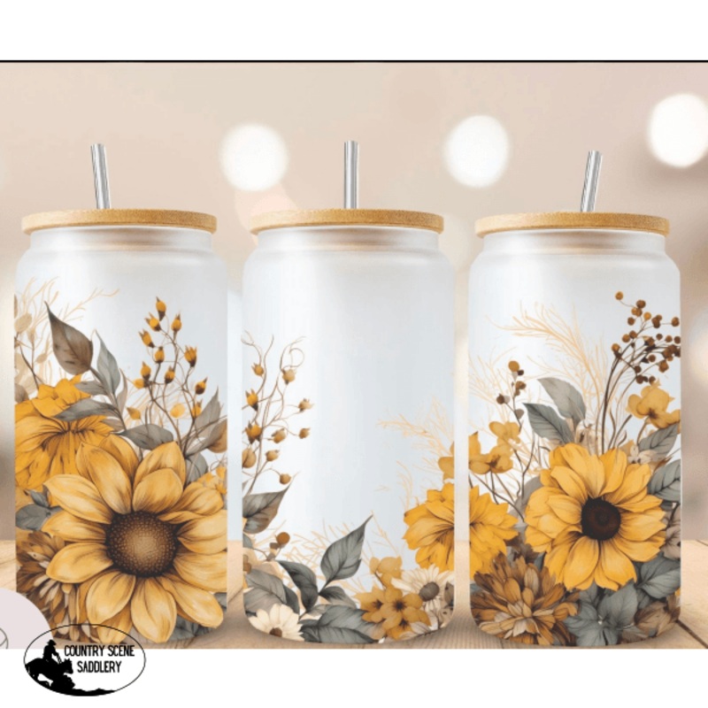 Glass Coffee Cup – Rustic Sunflower