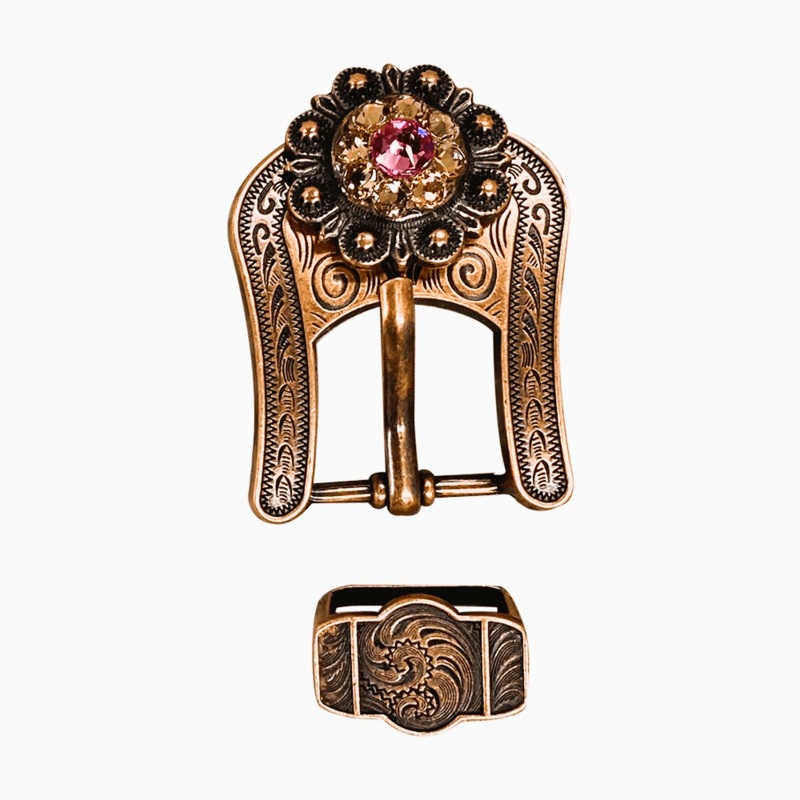 Pink AB & Champagne Copper European Crystal Buckle Keeper Set