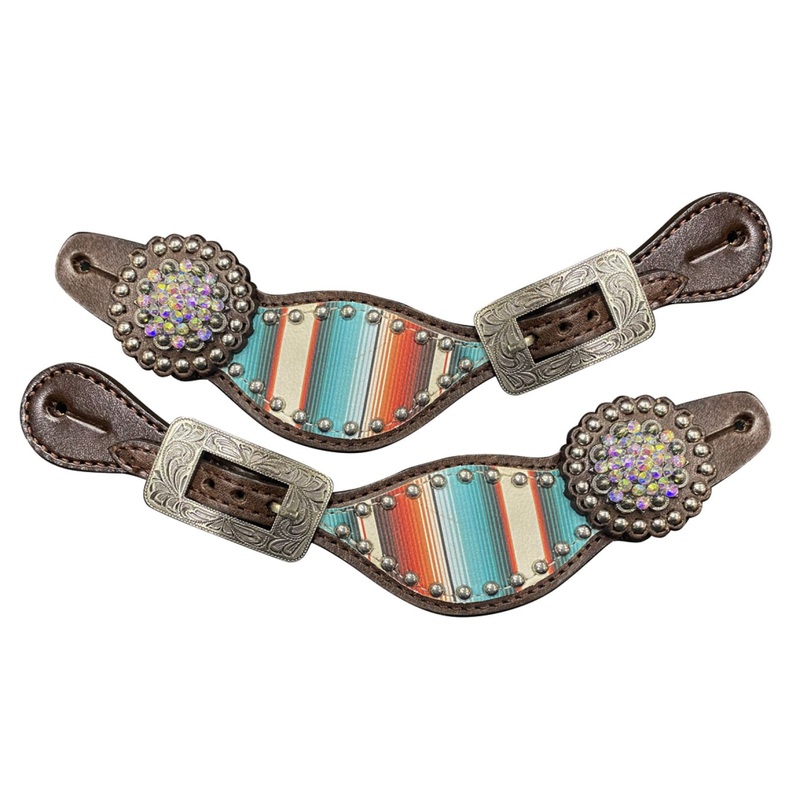 Showman Ladies Size Southwest Teal Serape print spur straps