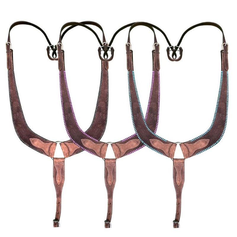 Showman Medium leather pulling collar with rawhide wrapped edges