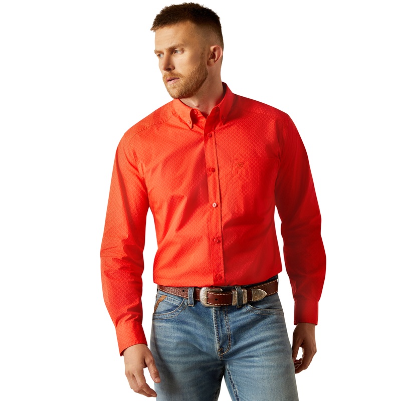 10058812 Ariat Men’s Waylen Classic Fit Long Sleeve Button down Shirt – Red
