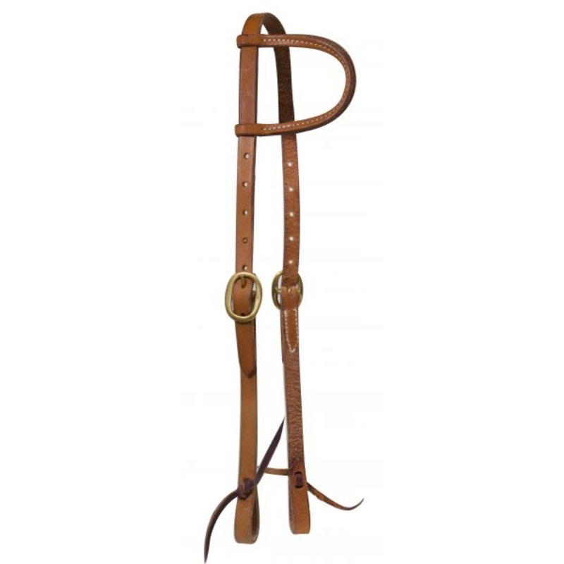 #12988: Showman  Argentina cow leather one ear headstall with solid brass buckles and tie bit loop