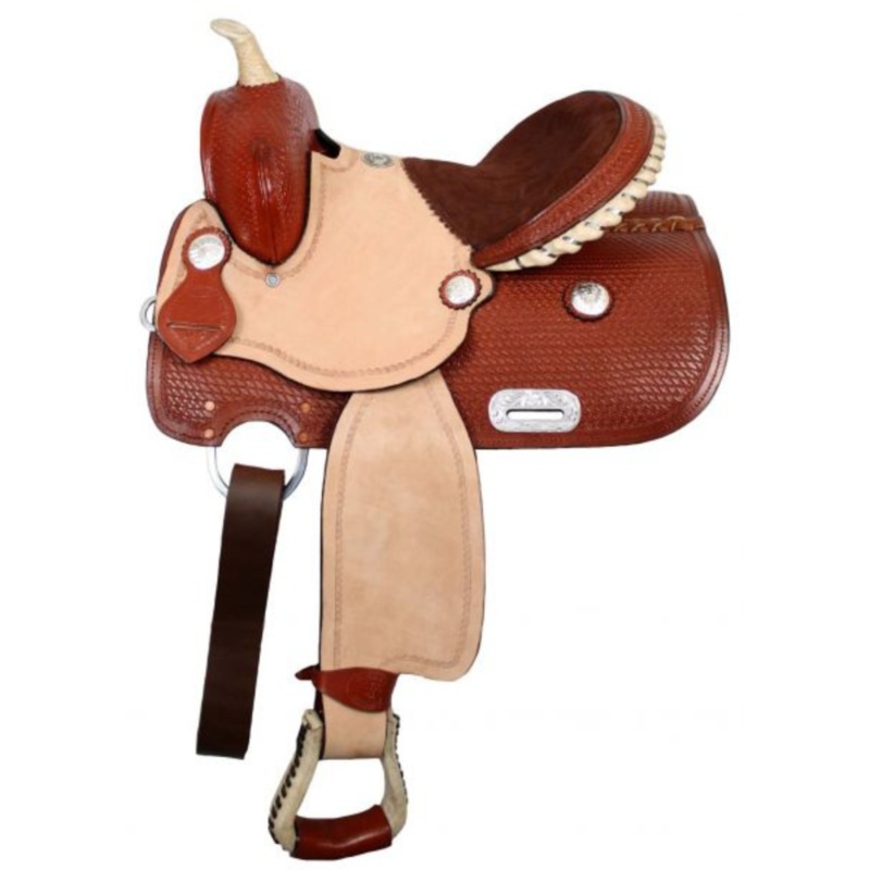 13″ DOUBLE T YOUTH SADDLE WITH 3/4″ HALF BREED SUEDE LEATHER SEAT