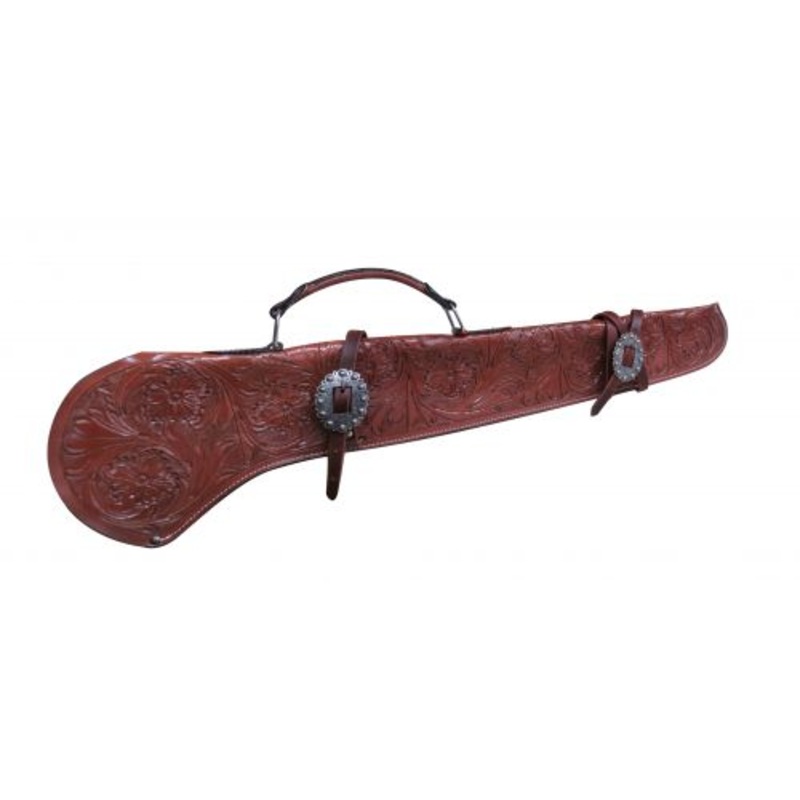 #176142: Showman 34″ Floral tooled gun scabbard with engraved buckles