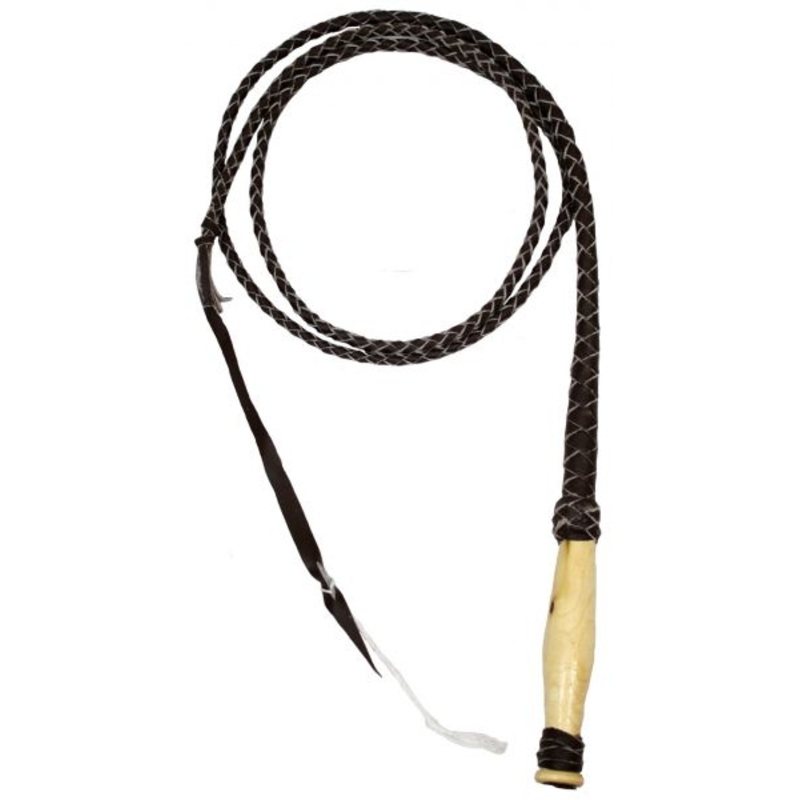 #92256: 6 foot Leather braided bull whip with wooden handle