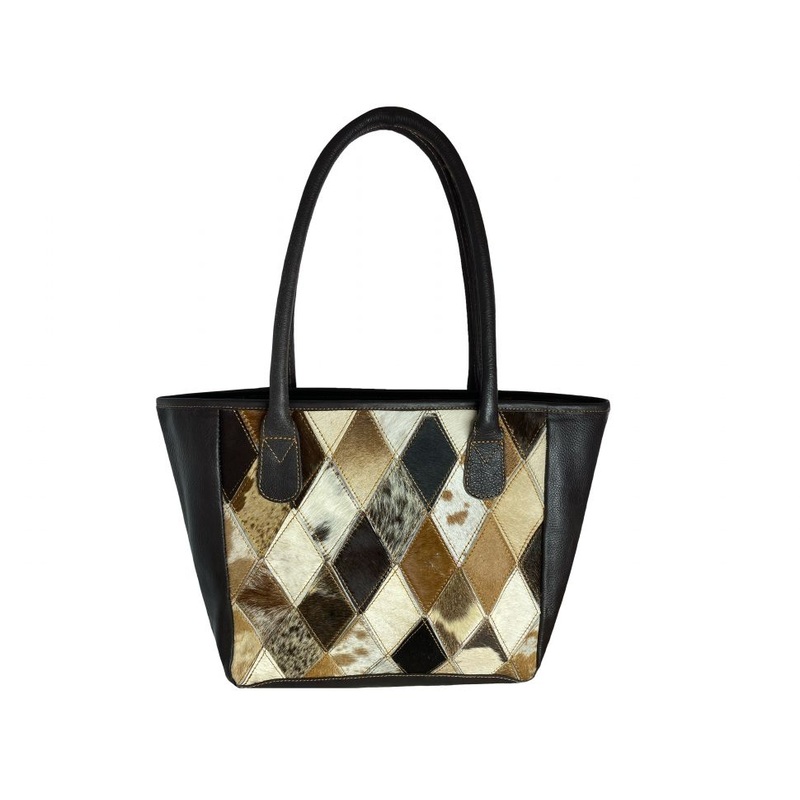Showman Tri Color Diamond Hair on Cowhide Leather Shoulder Bag and Wallet Set