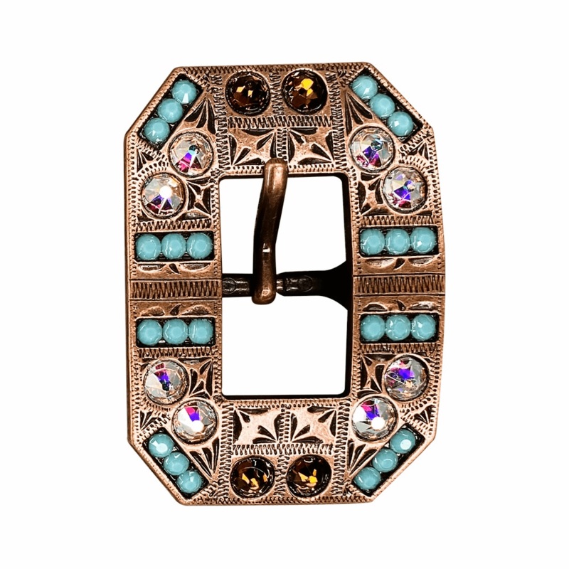 Topaz Turquoise & AB Copper European Crystal Square Cart Buckle
