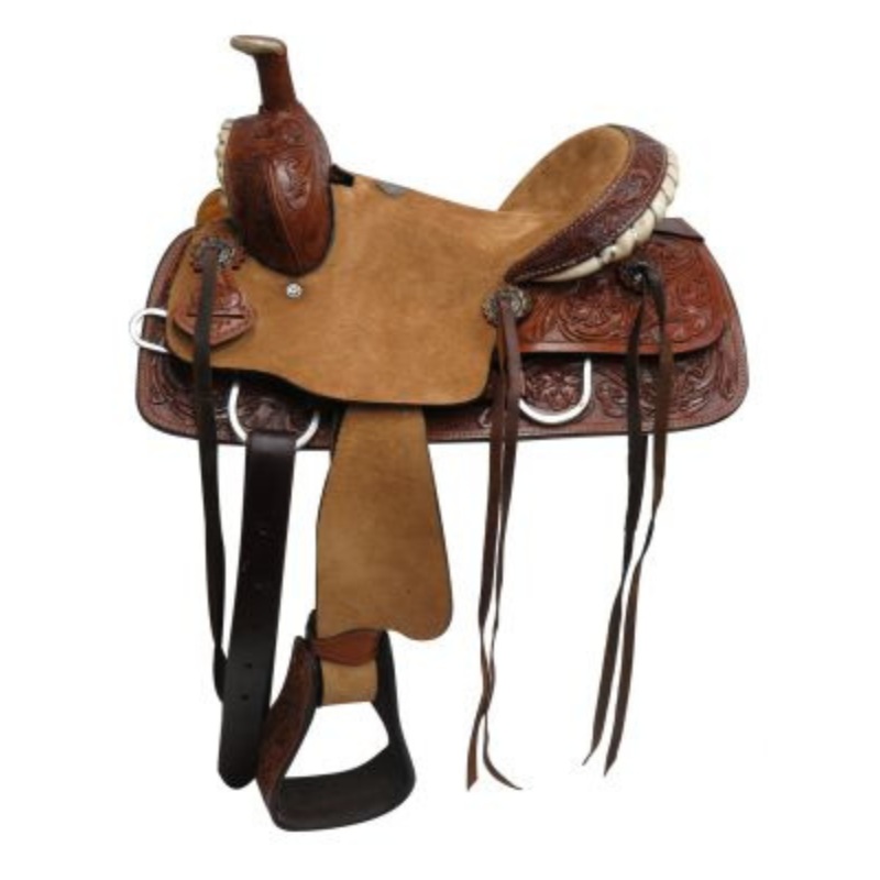 12″ 13″ YOUTH HARD SEAT ROPER STYLE SADDLE WITH FLORAL TOOLED LEATHER