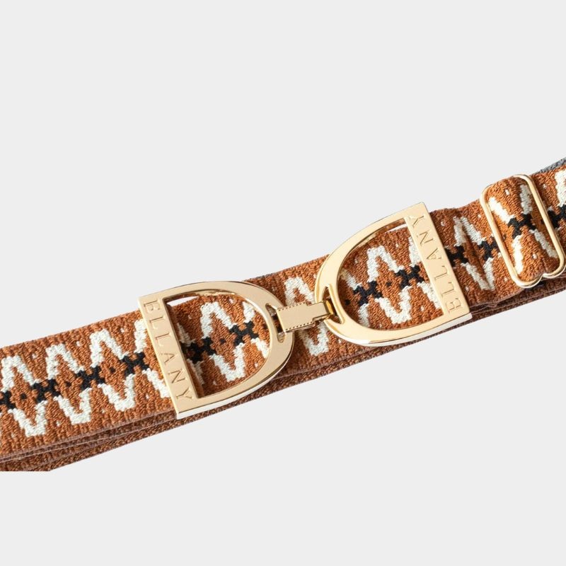 1.5″ Gold Stirrup Elastic Belt – Almaretto