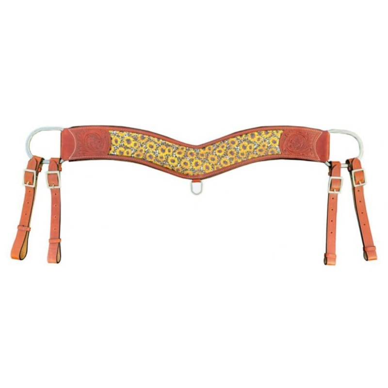 Showman Medium Leather Printed Sunflower and Cheetah print inlay tripping collar.