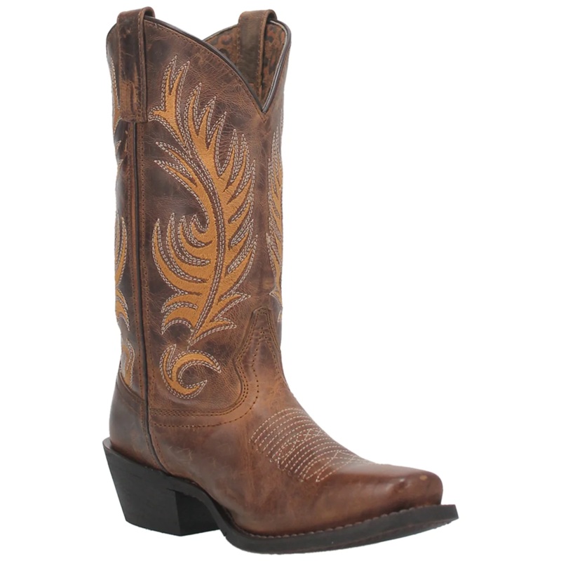 51173 Laredo Ladies Feather Love Leather Boot- Tan with Feather Embroidery