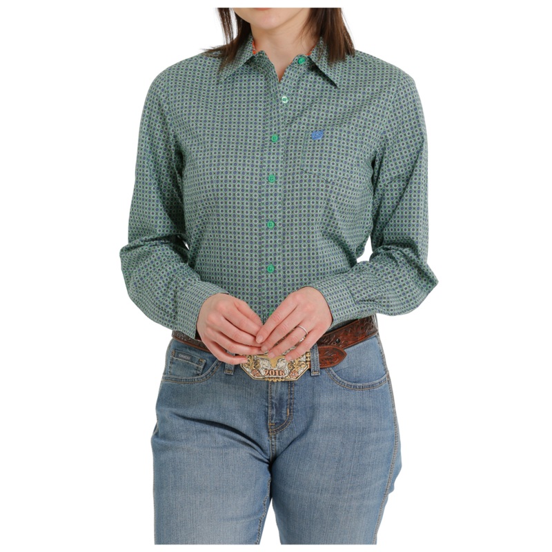 MSW9164200 Cinch Women’s Long Sleeve Green Print Western Button Shirt