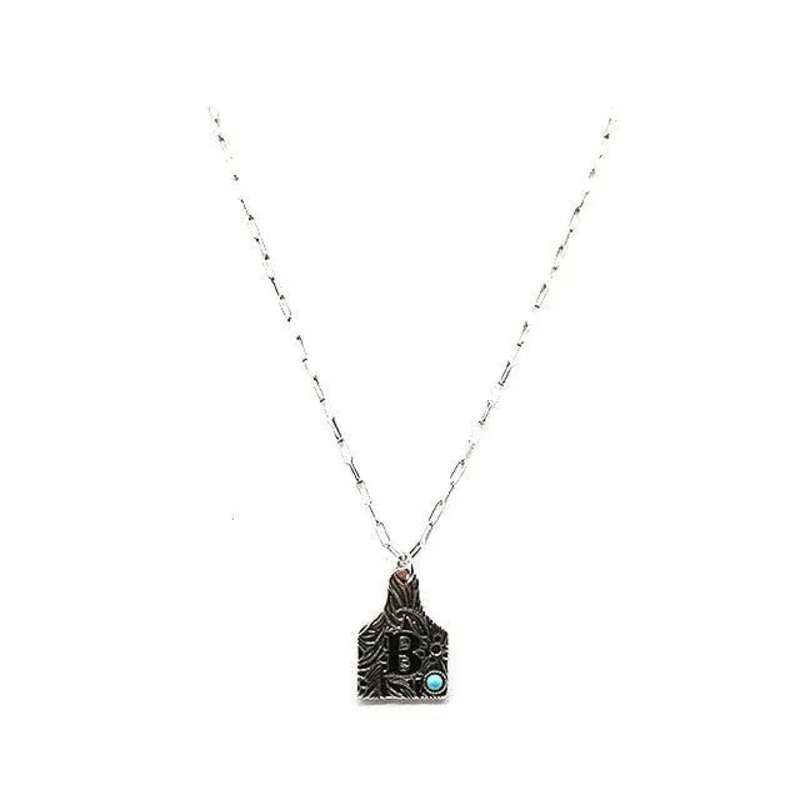 Western Initial Cattle Tag Necklace ~ B