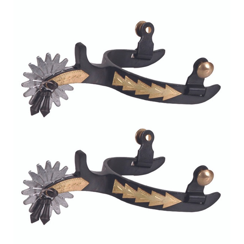 Black Steel Jingle Bob Show Spurs Brass Trim