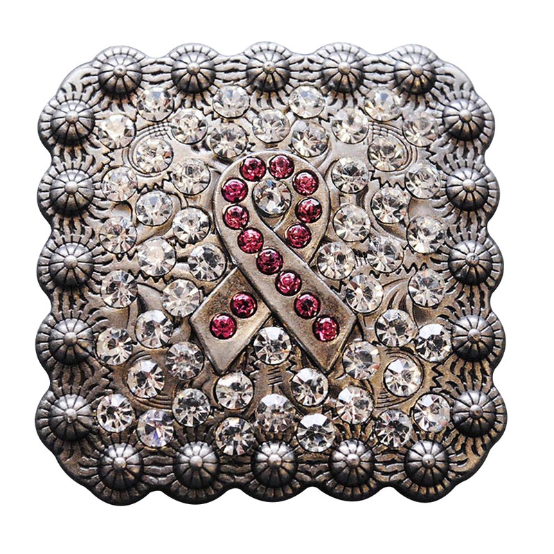 Western Screw Back Concho Crystals Breast Cancer Headstall Bling Cowgirl