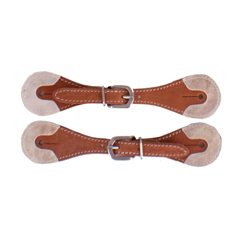 #WX-2156Y: Showman  Youth Argentina Cow Leather Spur Straps with Rawhide Overlay Ends