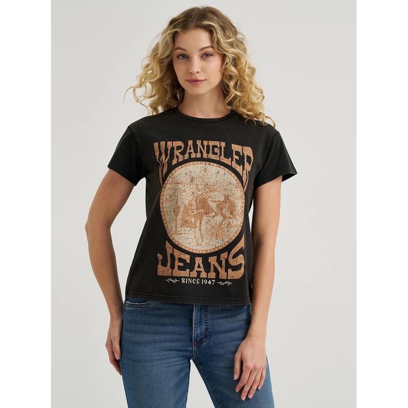 Ladies Wrangler Retro Graphic Tee ~ Jet Black