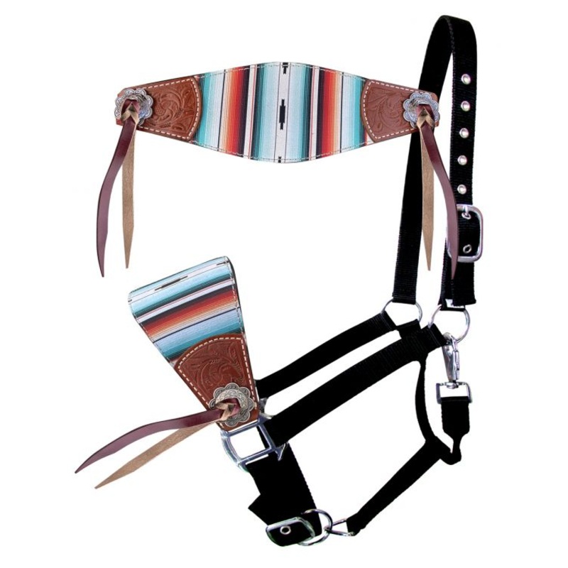 Showman Nylon bronc halter with printed serape inlay and cowboy tie accents