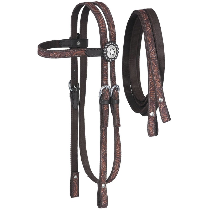 Tough-1 Dot & Print Browband Headstall/Rein Set – Tooled Leather