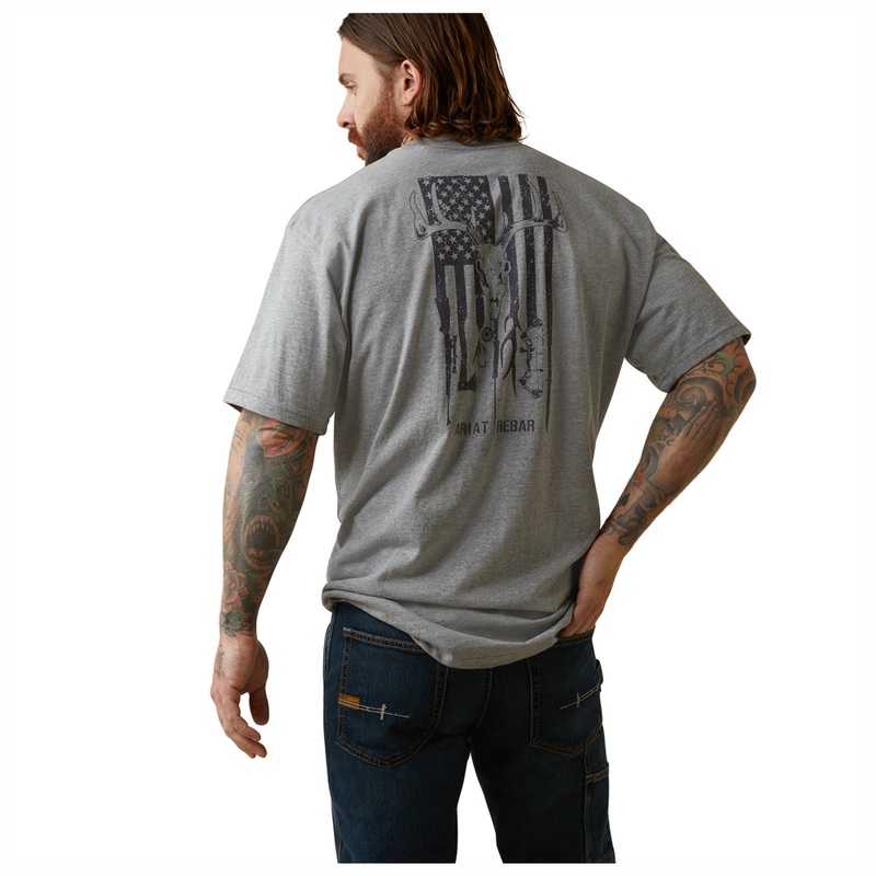 10043828 Ariat Men’s Rebar Cotton Strong American Outdoors Short Sleeve Tee – Heather Grey