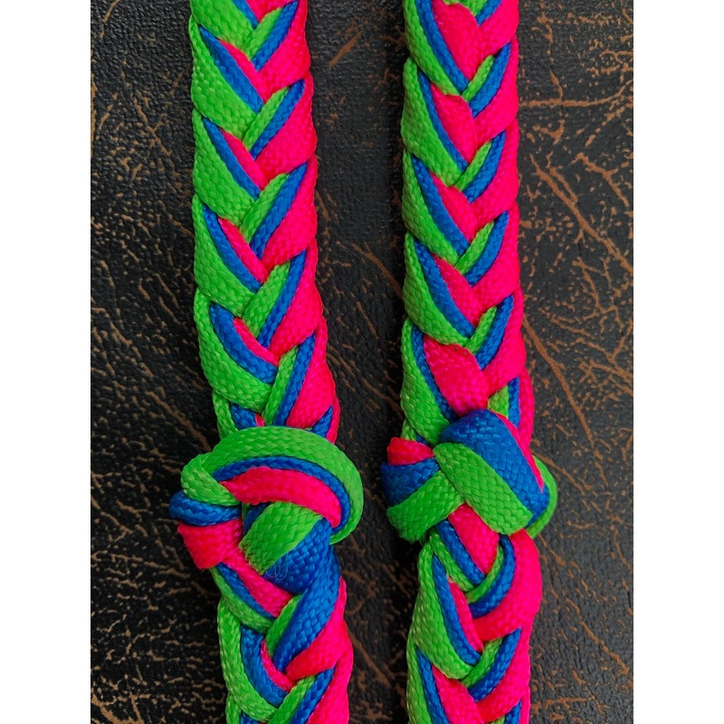 Martha Josey Super Knot Barrel Racing Rein Hot Pink/Royal Blue/Lime