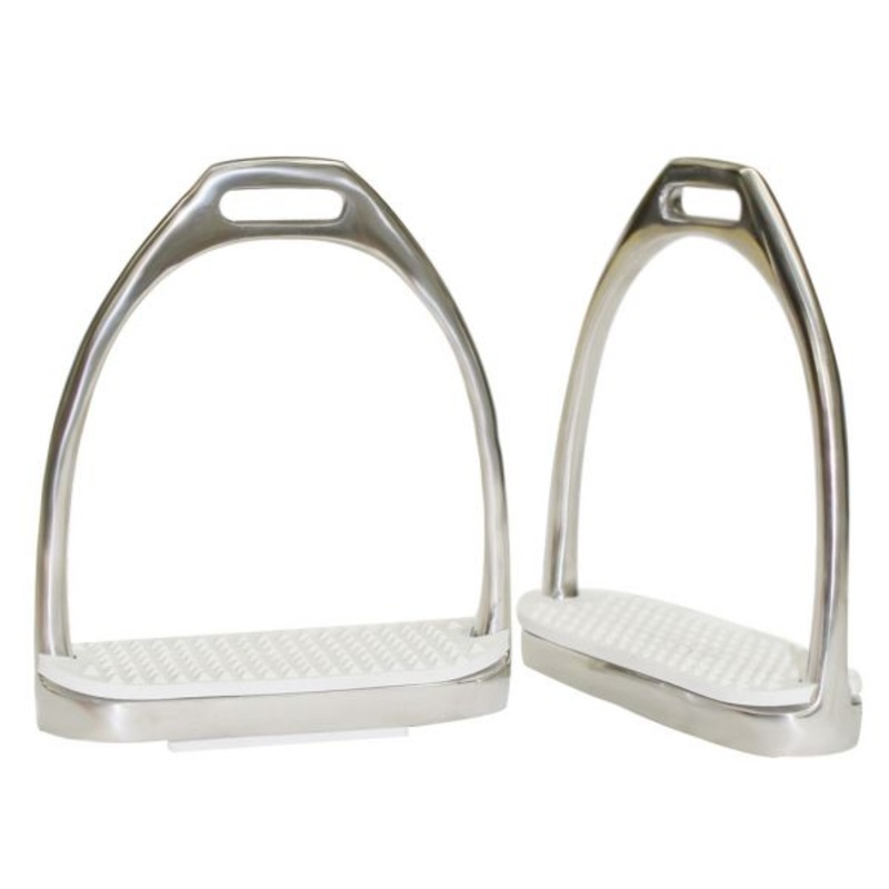 #1002-4: Showman  4″ stainless steel English irons with white rubber tread