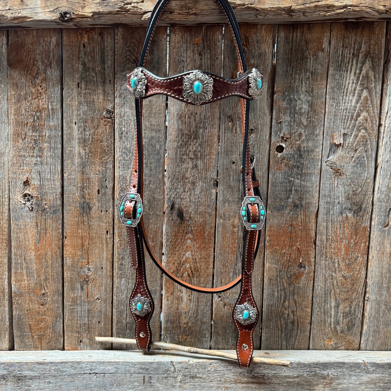 Draft Medium Oil Basketweave Turquoise Browband #BB131D