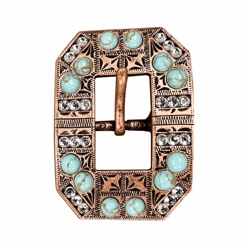 Fashion Turquoise & Clear Copper European Crystal Square Cart Buckle