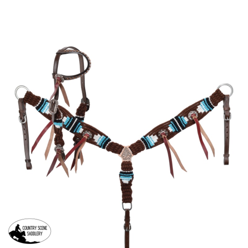 New! Showman Teal Hollow Mohair One Ear Headstall and Breastcollar Set – Pony Size