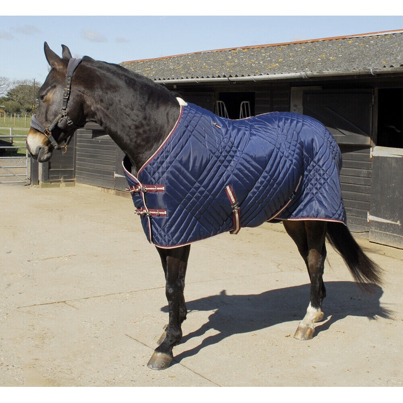 Rhinegold Dallas Chevron 200g Mediumweight Std Neck Stable Rug Blanket, Navy.